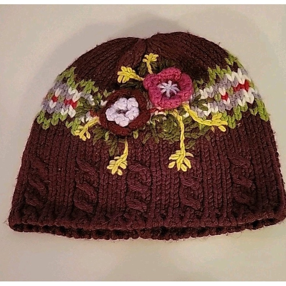 Old Navy baby knit  Beanie 6-12 months girls floral purple boho